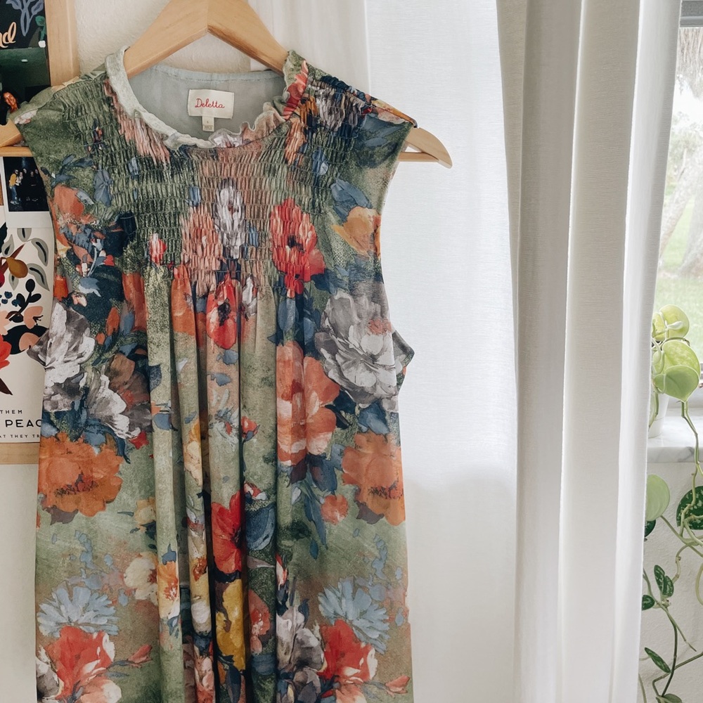 Anthropologie | Deletta floral high neck sleeveless tank top blouse